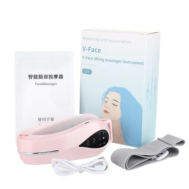 EMS Facial Lifting Device Massager V Line Double Chin Belt Slimming LED Red Blue Photon Therapy TENS 3Mhz RF Vibration Beauty
